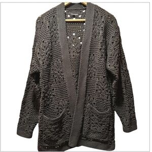 EUC Lucky Brand Charcoal Open-Knit Cardigan